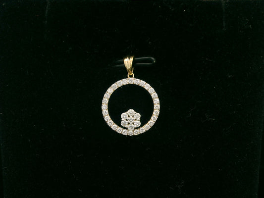 18K gold diamond circle pendant with floral diamond cluster, 0.35 carat total, minimalist design without chain