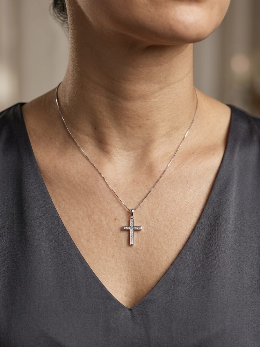 Diamond Cross Pendant in 18K White Gold