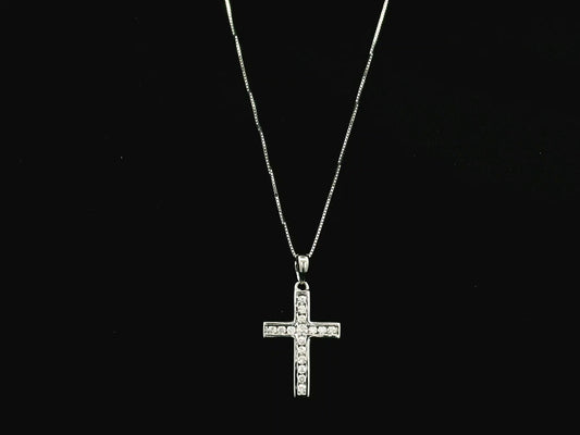 18K white gold diamond cross pendant featuring 0.20 carat natural diamonds in a timeless cross design.