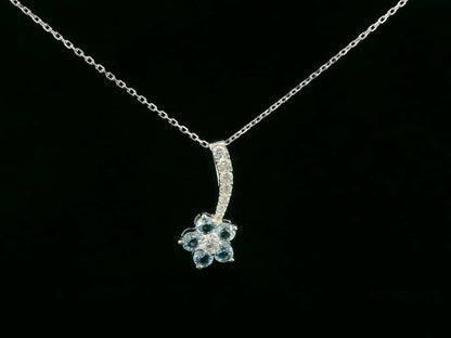 18K White Gold Floral Pendant with Aquamarines and Diamond Accents