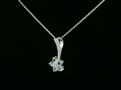 18K White Gold Floral Pendant with Aquamarines and Diamond Accents