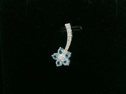 18K White Gold Floral Pendant with Aquamarines and Diamond Accents