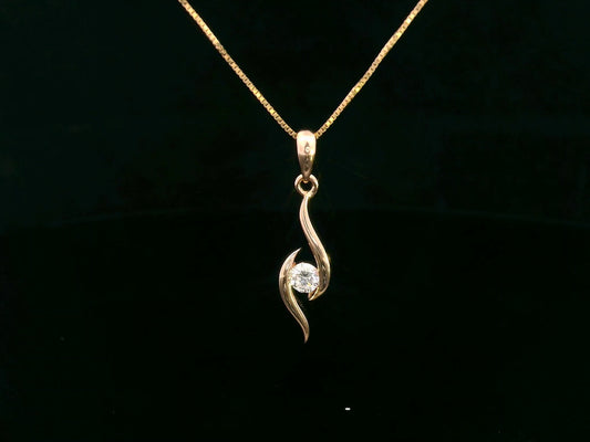 18K Rose Gold Tension Set Diamond Swirl Pendant – Modern Wave Design with 0.13ct Round Diamond, Minimalist Jewelry Without Chain