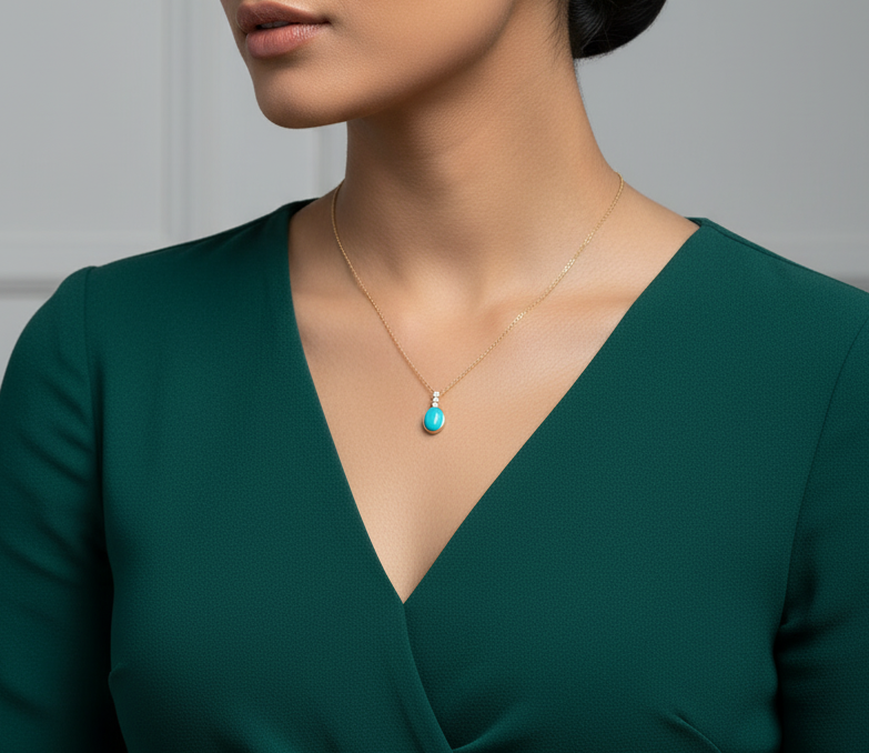18K yellow gold turquoise and diamond pendant – 2.46ct turquoise with 0.14ct diamonds by Emirates Diamonds