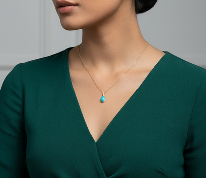 18K yellow gold turquoise and diamond pendant – 2.46ct turquoise with 0.14ct diamonds by Emirates Diamonds