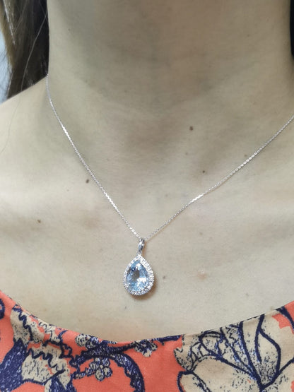 18k white gold pear aquamarine and diamond pendant – 5.28 CT gemstone,
