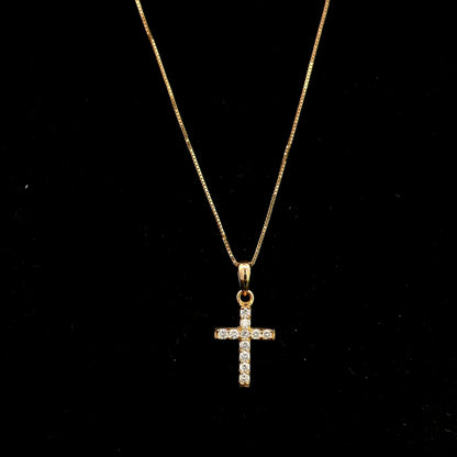 18K rose gold natural diamond cross pendant with round brilliant diamonds, classic Christian cross pendant, chain sold separately.