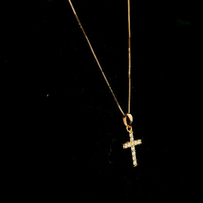18K rose gold natural diamond cross pendant with round brilliant diamonds, classic Christian cross pendant, chain sold separately.