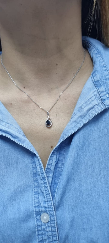 18k White Gold Pear-Cut Blue Sapphire & Diamond Pendant