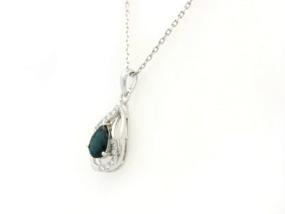 18k white gold pendant with 0.92-carat pear-cut blue sapphire and 0.07-carat diamond accents