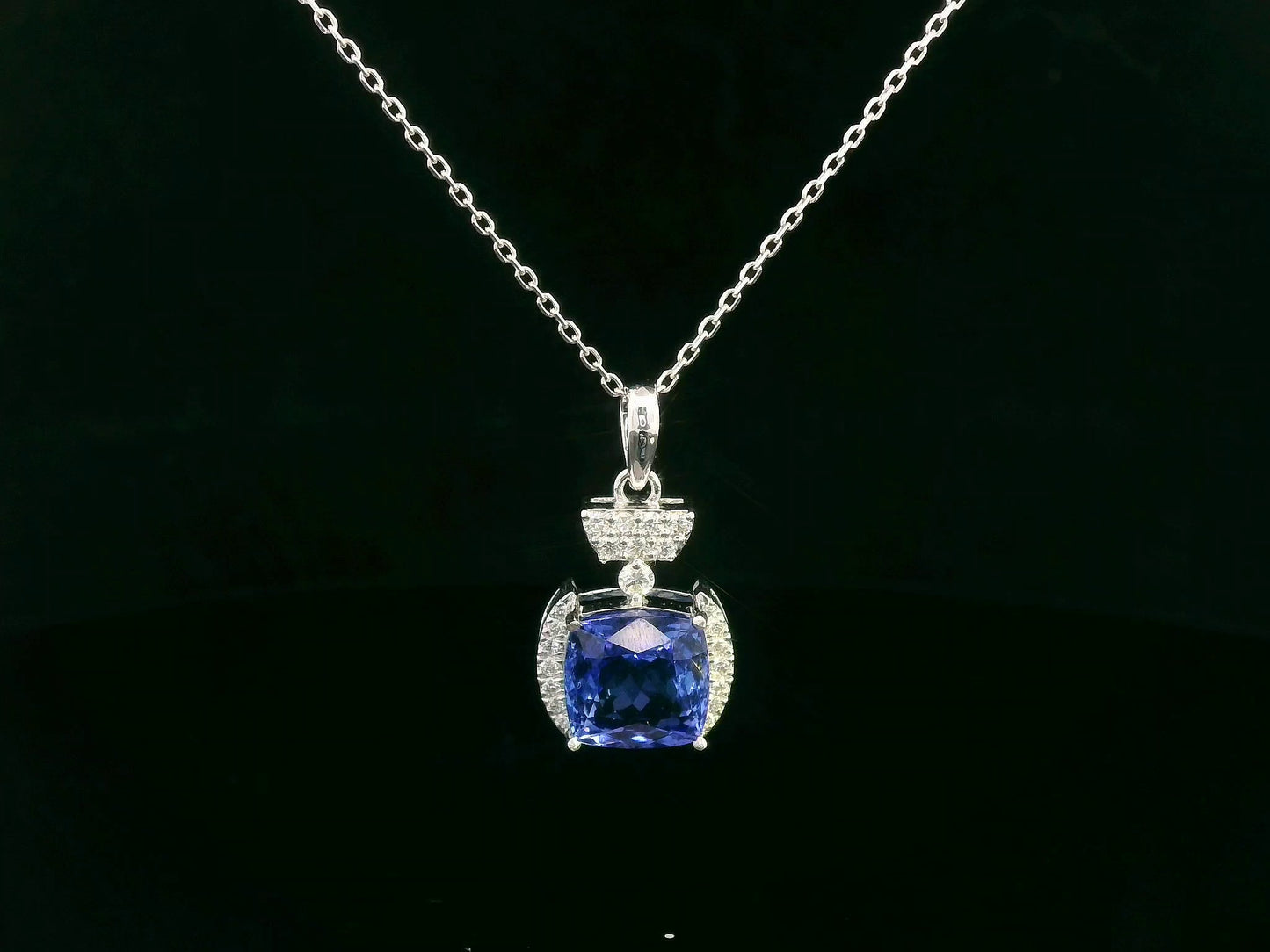 18k White Gold Cushion-Cut Tanzanite & Diamond Halo Pendant
