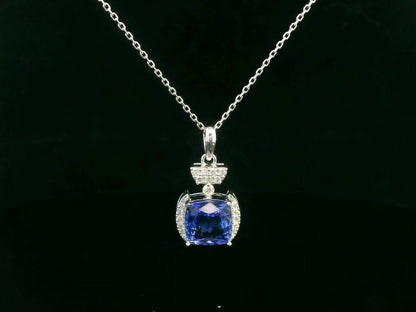 18k White Gold Cushion-Cut Tanzanite & Diamond Halo Pendant