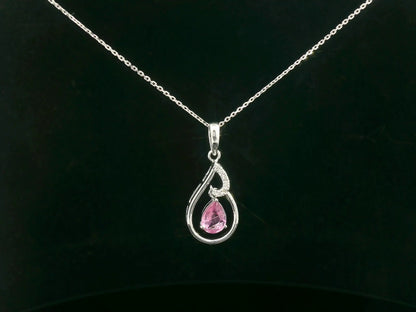 18k white gold pendant with 0.68 CT pear-shaped pink sapphire and 0.05 CT diamond accents