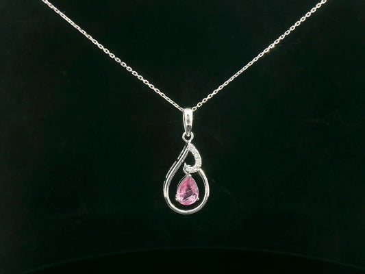 18k white gold pendant with 0.68 CT pear-shaped pink sapphire and 0.05 CT diamond accents