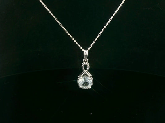 18k white gold pendant with 1.10-carat round-cut aquamarine in infinity-style bail design