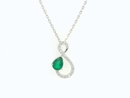 18k white gold pendant with 0.74ct pear-shaped emerald & 0.19ct diamond accents – certified authenticity included
