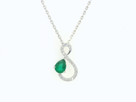 18k white gold pendant with 0.74ct pear-shaped emerald & 0.19ct diamond accents – certified authenticity included
