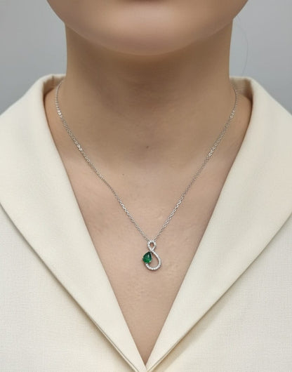Emerald & Diamond Infinity Pendant in 18K White Gold