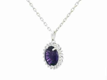18k white gold pendant with 1.08ct oval amethyst & 0.10ct diamond halo – certified authenticity included