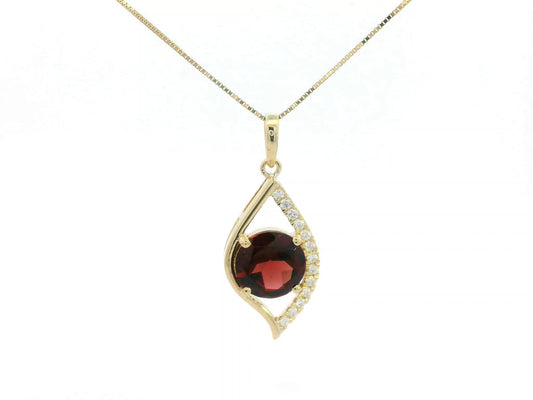 18k yellow gold pendant with 2.11ct round garnet & 0.12ct diamond accents – certified authenticity included