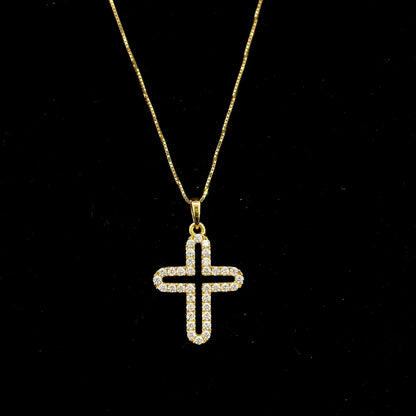 18K yellow gold natural diamond open cross pendant with round brilliant diamonds, religious Christian pendant without chain.