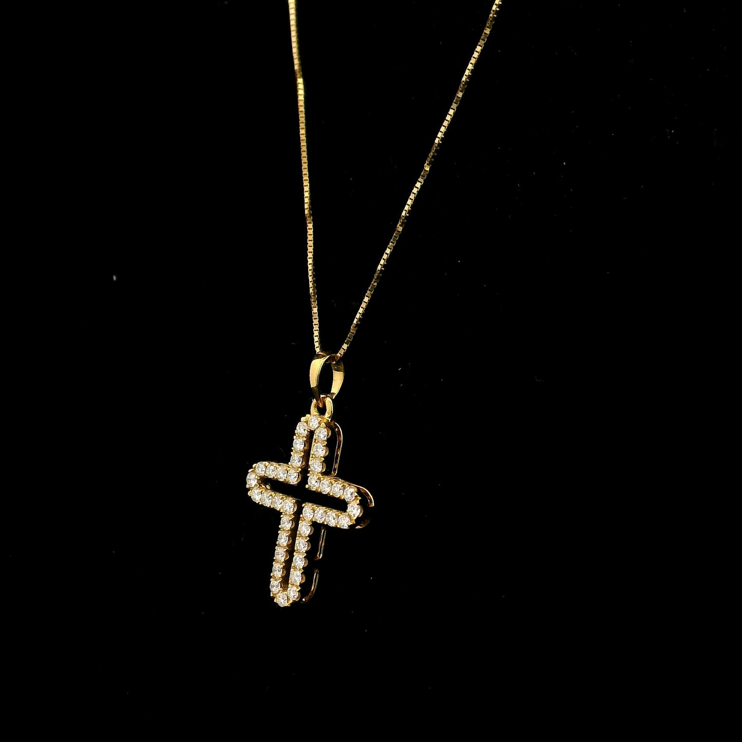 18K yellow gold natural diamond open cross pendant with round brilliant diamonds, religious Christian pendant without chain.