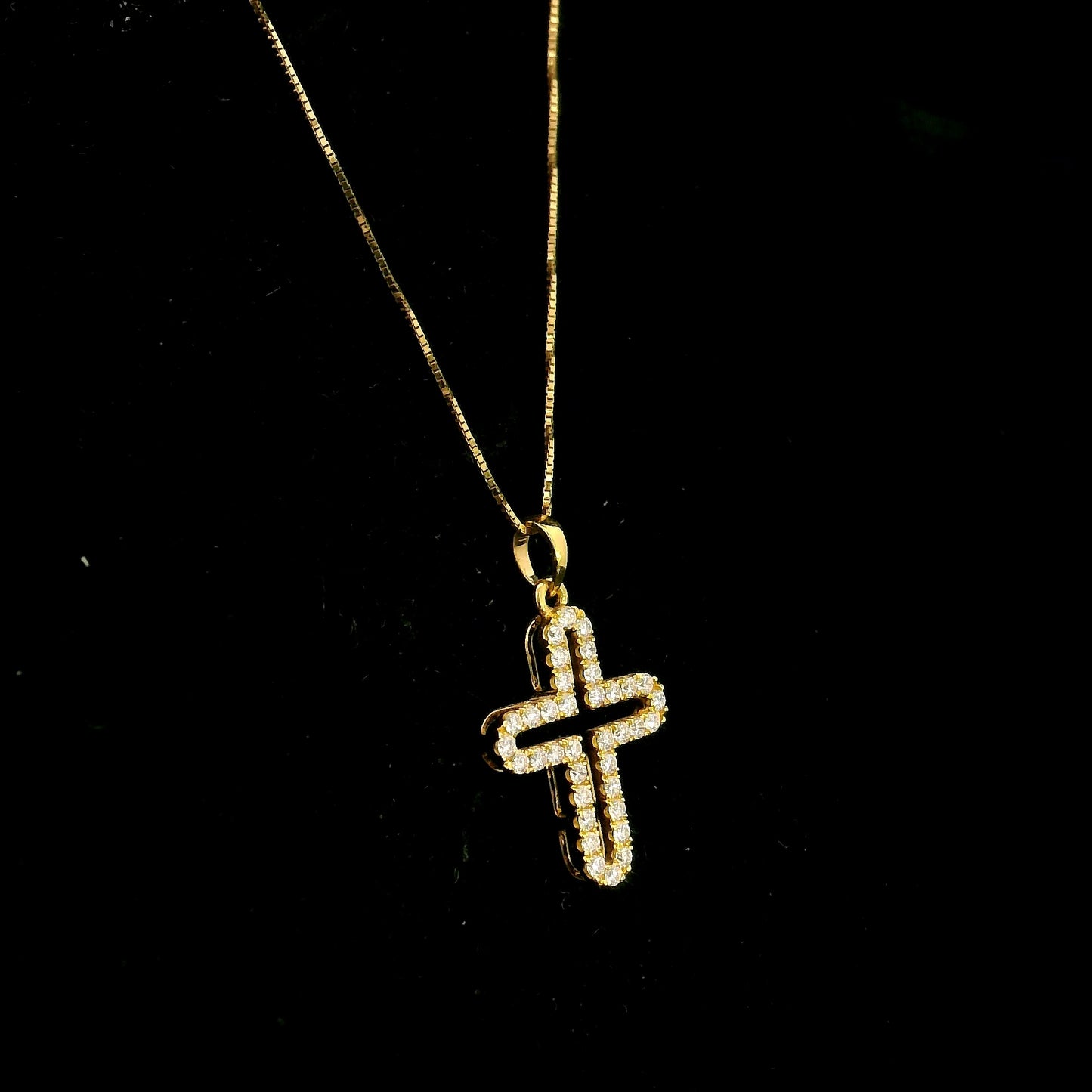 18K yellow gold natural diamond open cross pendant with round brilliant diamonds, religious Christian pendant without chain.
