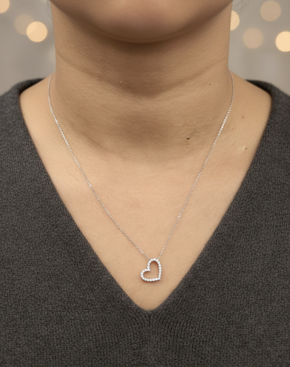 Diamond Open Heart Necklace in 18K White Gold