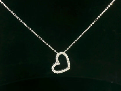 18K white gold diamond open heart necklace, pavé-set pendant, dainty fine jewelry by Emirates Diamonds.