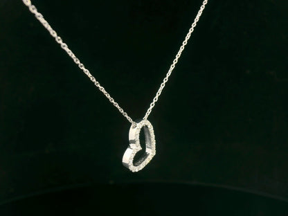 18K white gold diamond open heart necklace, pavé-set pendant, dainty fine jewelry by Emirates Diamonds.