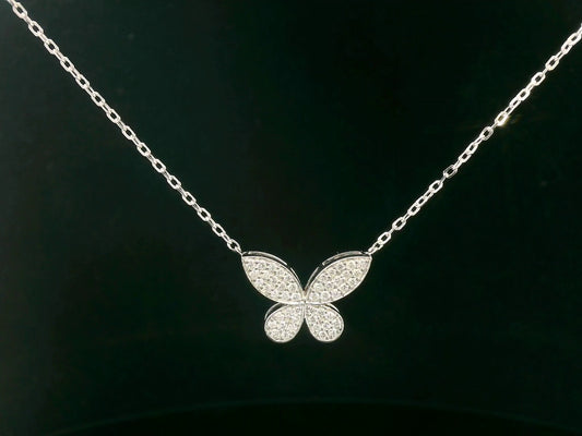 18K White Gold Diamond Butterfly Necklace
