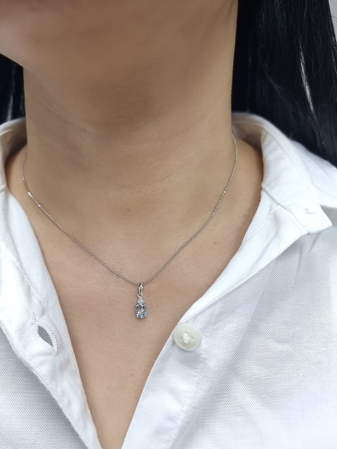 Oval Aquamarine & Diamond Pendant in 18K White Gold