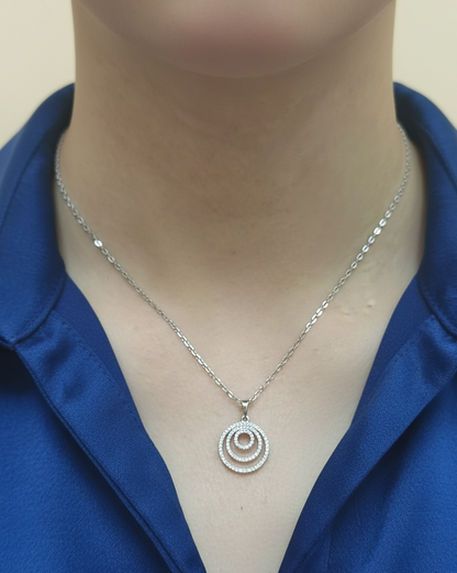 18K white gold triple-circle diamond pendant necklace – 0.33ct diamonds by Emirates Diamonds.