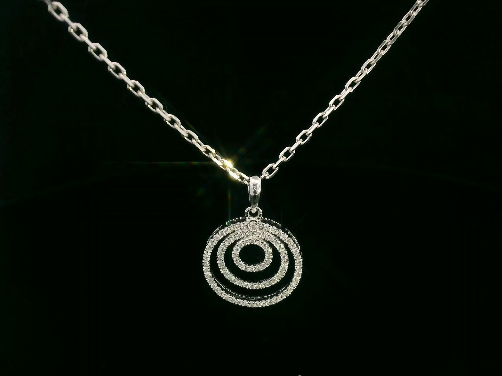 18K white gold triple-circle diamond pendant necklace – 0.33ct diamonds by Emirates Diamonds.