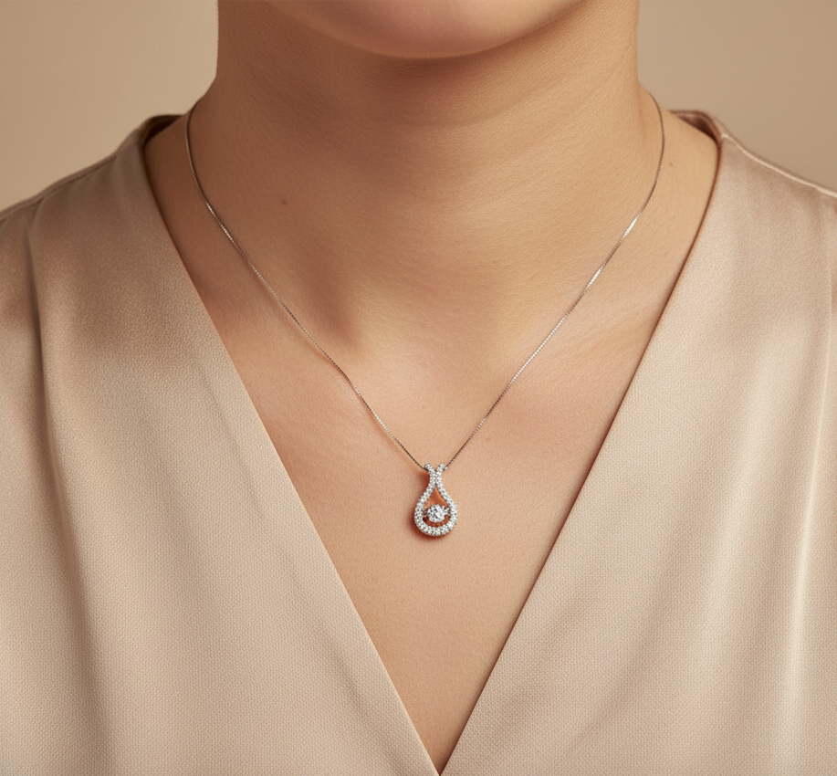 18K white gold teardrop diamond pendant with floating center stone – Emirates Diamonds