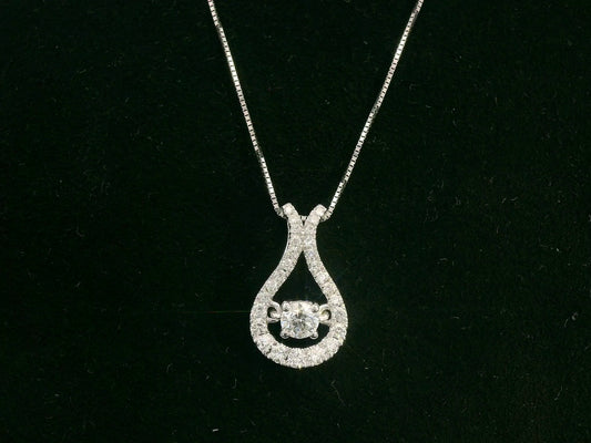18K white gold teardrop diamond pendant with floating center stone – Emirates Diamonds