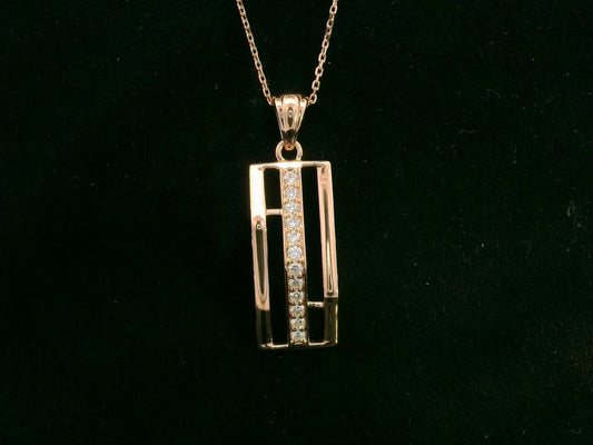 18K rose gold diamond bar pendant necklace, modern open geometric design, 0.17ct diamonds – Emirates Diamonds
