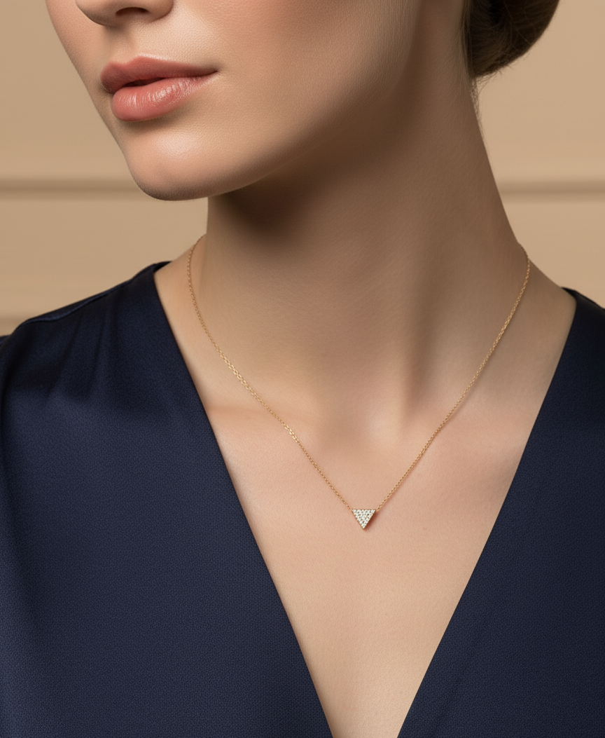 18K yellow gold diamond triangle pendant necklace – minimalist geometric design by Emirates Diamonds
