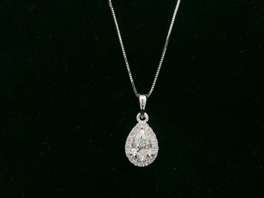 18K white gold pear diamond pendant with 0.51ct D SI1 GIA diamond and 0.14ct halo – Emirates Diamonds