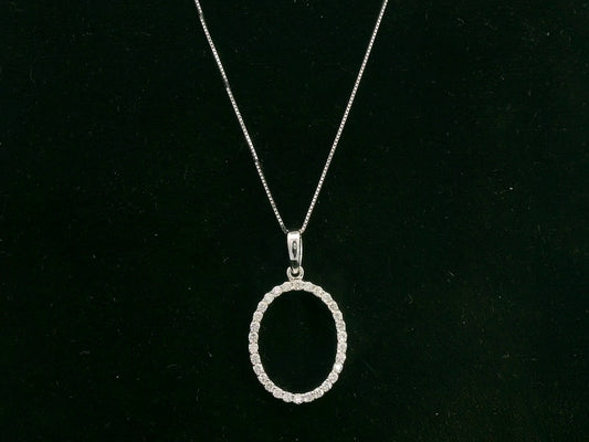 18K white gold oval diamond halo pendant with pavé-set diamonds, 0.25 carat total diamond weight, fine jewelry by Emirates Diamonds