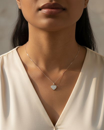 18K white gold diamond heart pendant with 0.26 carat natural diamonds by Emirates Diamonds