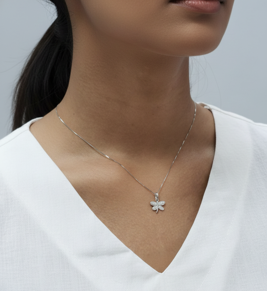 18K white gold diamond dragonfly pendant by Emirates Diamonds