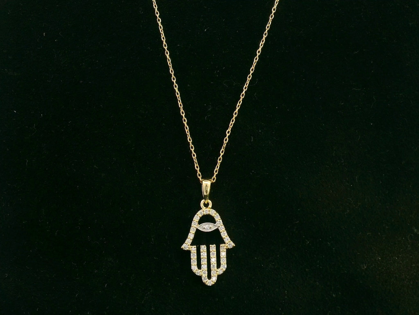 18K yellow gold diamond Hamsa hand pendant necklace by Emirates Diamonds