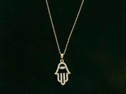 18K yellow gold diamond Hamsa hand pendant necklace by Emirates Diamonds