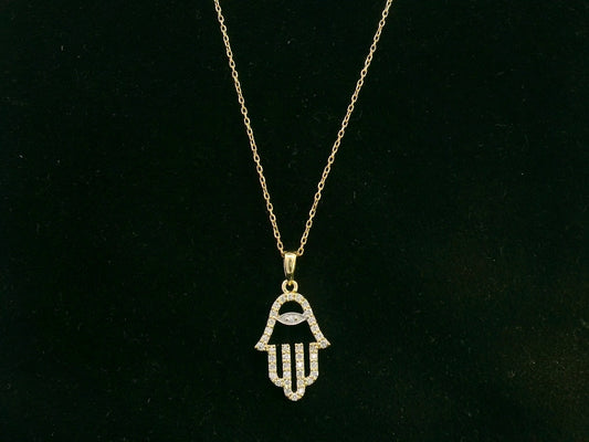 18K yellow gold diamond Hamsa hand pendant necklace by Emirates Diamonds