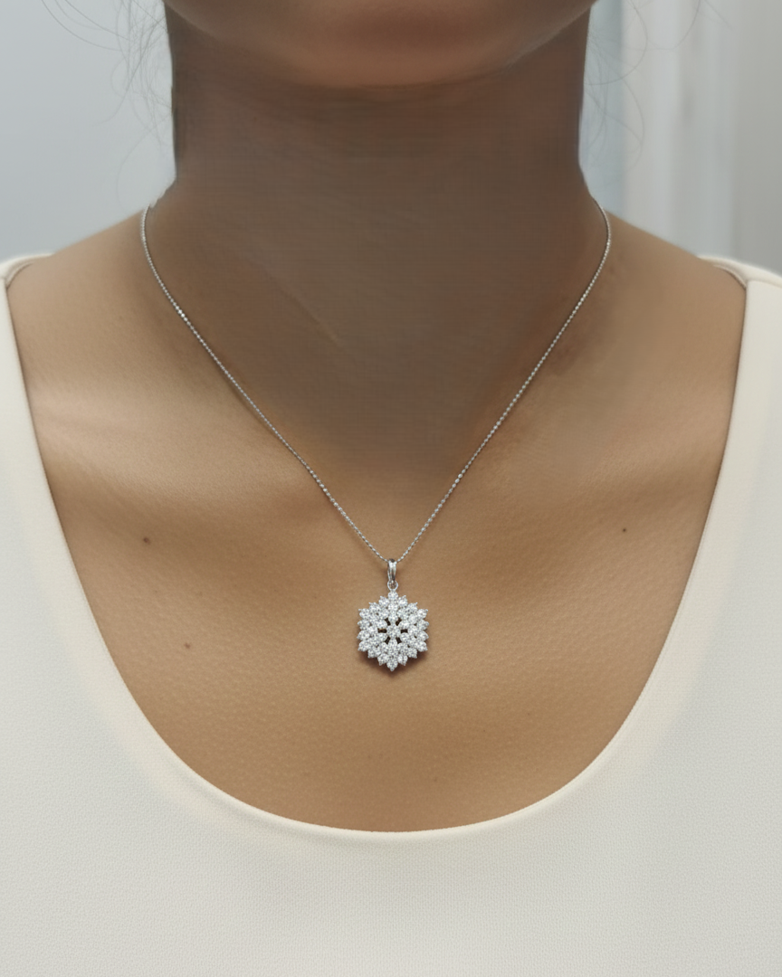 18K white gold diamond cluster pendant with 1.78 carat natural diamonds by Emirates Diamonds