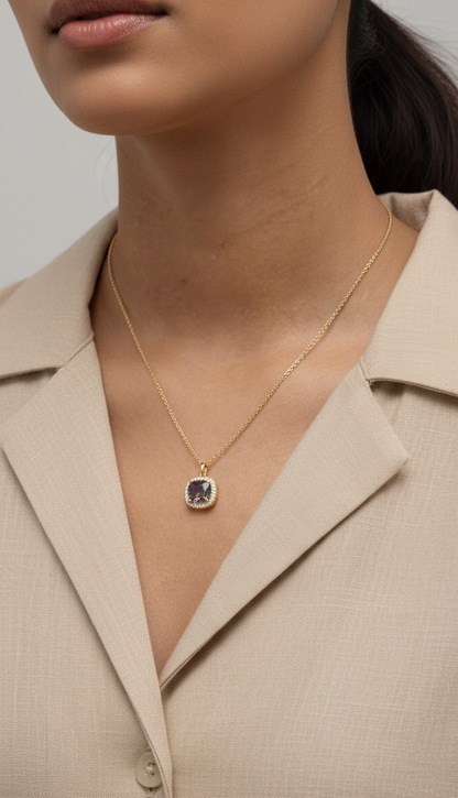 18K yellow gold mystic quartz and diamond halo pendant by Emirates Diamonds