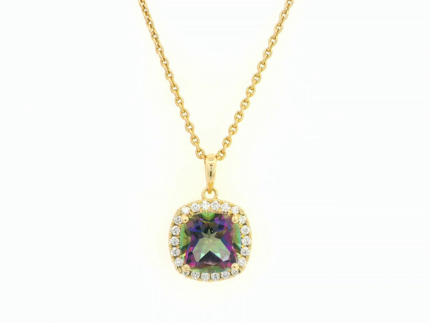 18K yellow gold mystic quartz and diamond halo pendant by Emirates Diamonds
