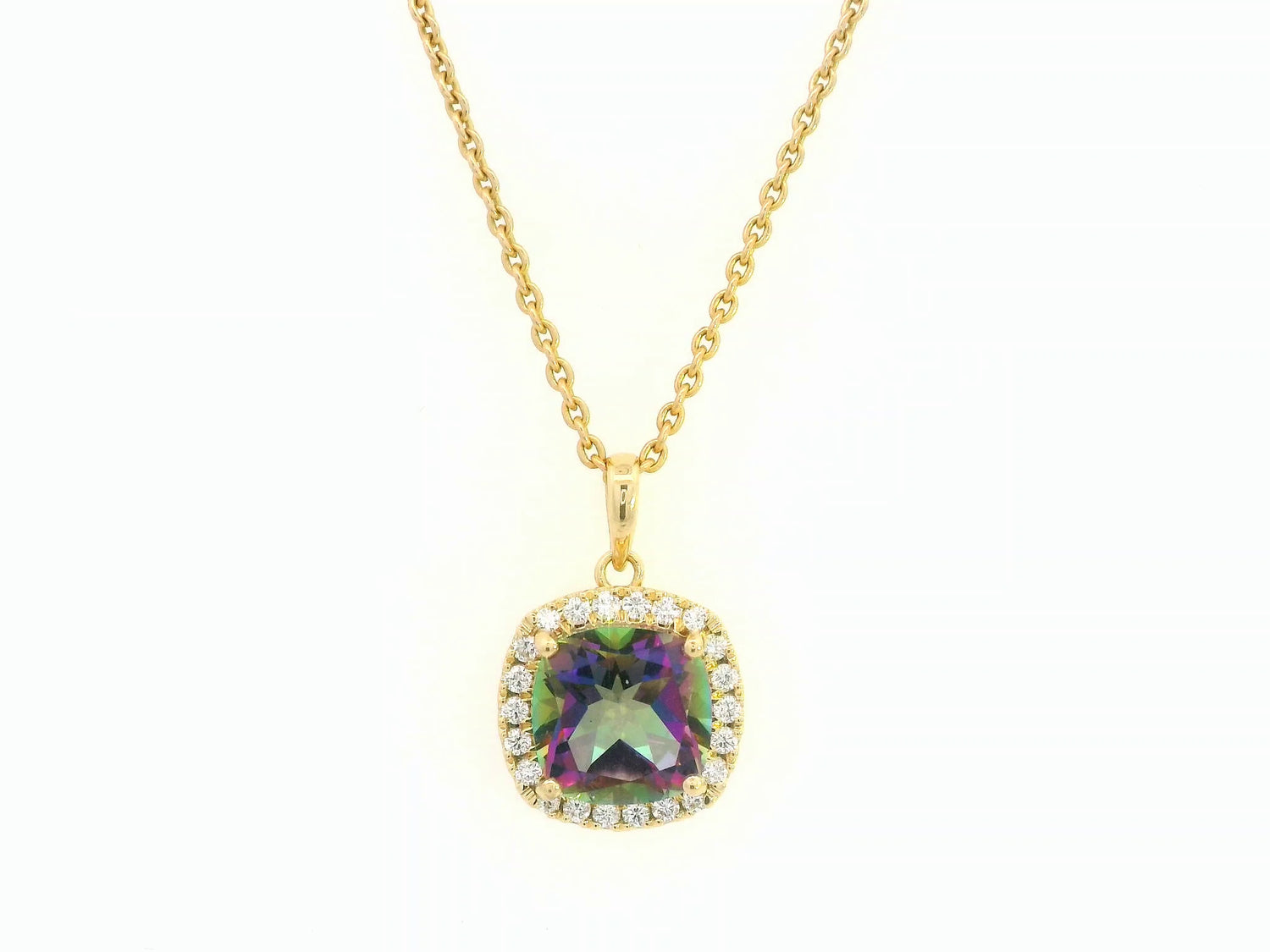 18K yellow gold mystic quartz and diamond halo pendant by Emirates Diamonds