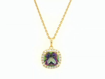18K yellow gold mystic quartz and diamond halo pendant by Emirates Diamonds